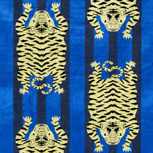 Jokhang Tiger Velvet Blue 77234 by Schumacher Fabric