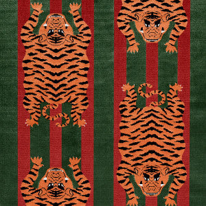 Jokhang Tiger Velvet Red & Green 77235 by Schumacher Fabric