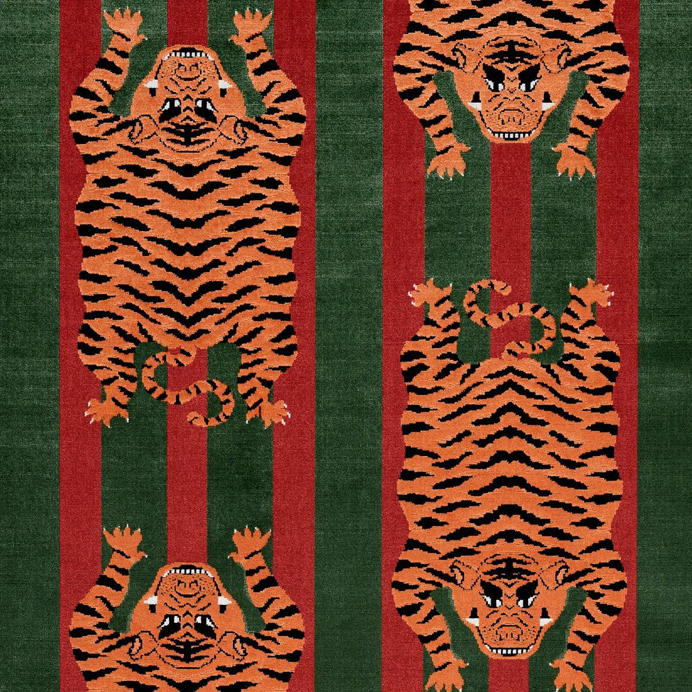 Jokhang Tiger Velvet Red & Green 77235 by Schumacher Fabric Velvet & Velvet Trims 27.0" - Fabric Carolina -