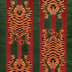 Jokhang Tiger Velvet Red & Green 77235 by Schumacher Fabric