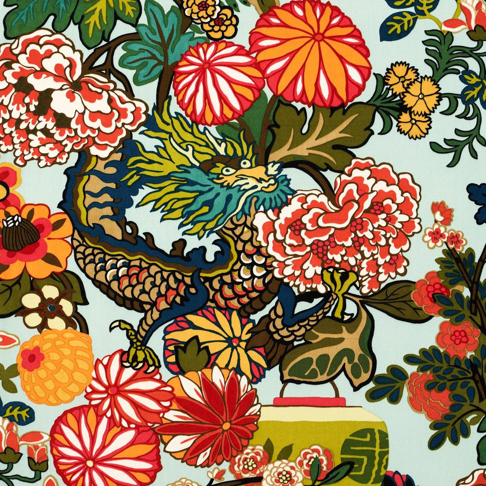 Chiang Mai Dragon Velvet Aquamarine 81170 by Schumacher Fabric Velvet & Velvet Trims - Fabric Carolina -