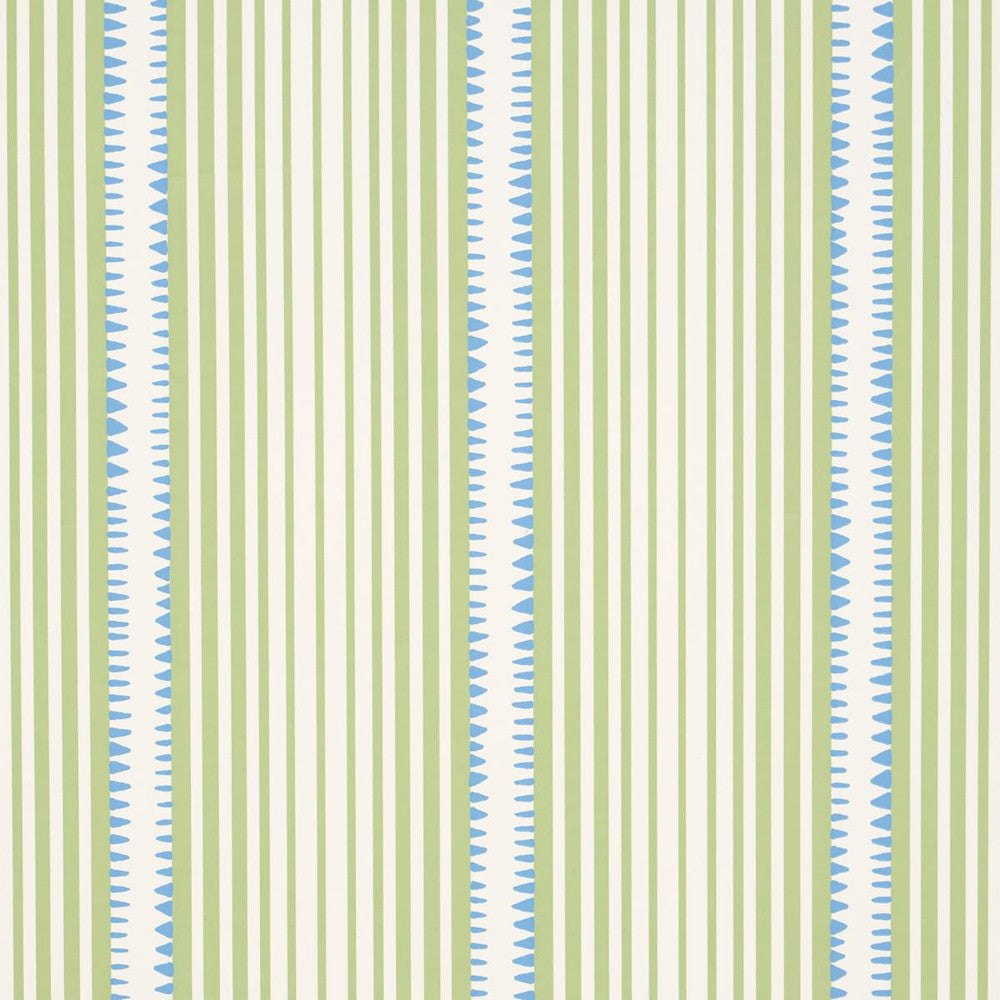 Moncorvo Green & Blue 5008105 by Schumacher Designer Wallpaper Stripes Revisits 27.0" - Swanky Fabrics -
