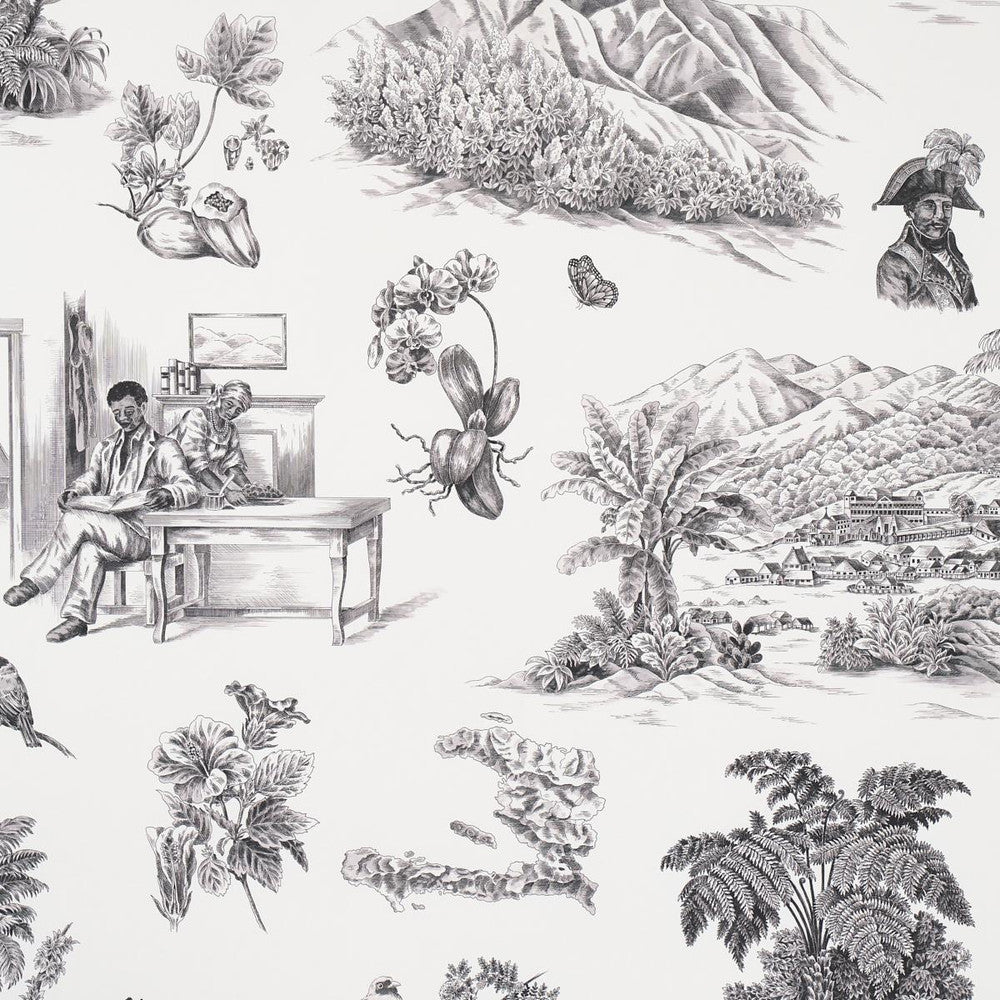 Toussaint Toile Black On Ivory 5013770 by Schumacher Wallpaper Victor Glemaud 54.0" - Fabric Carolina -