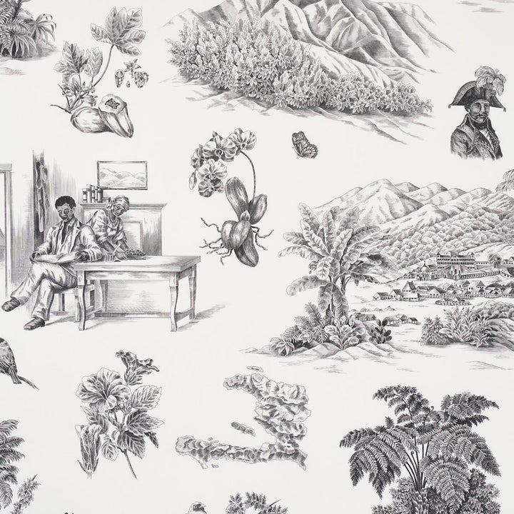 Toussaint Toile Black On Ivory 5013770 by Schumacher Wallpaper Victor Glemaud 54.0" - Fabric Carolina -
