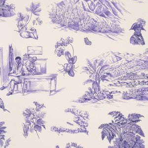 Toussaint Toile Purple On Cream 5013772 by Schumacher Wallpaper