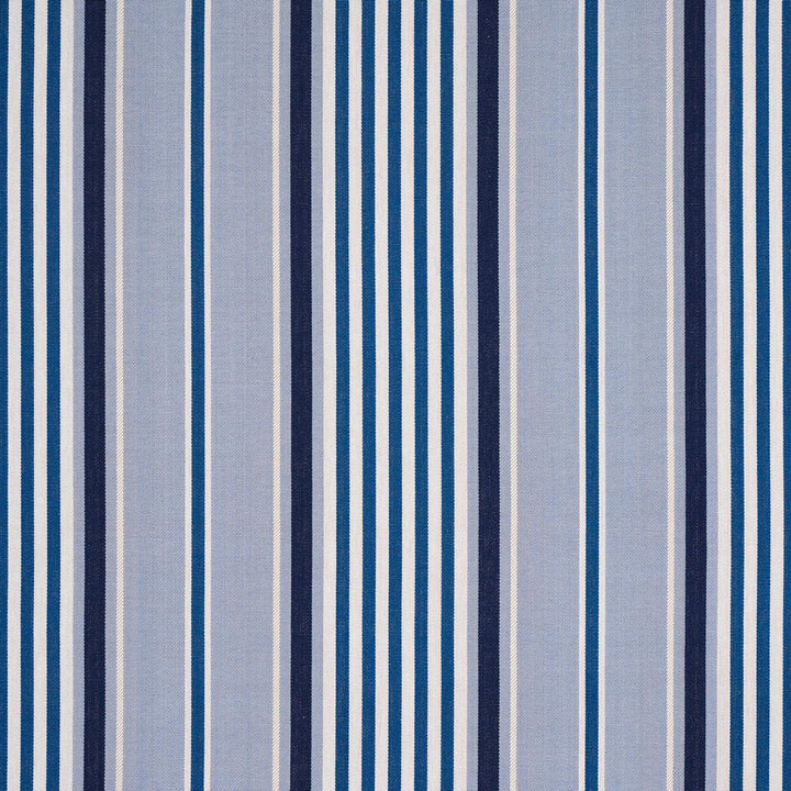 Minzer Cotton Stripe Blue 66014 by Schumacher Designer Fabric Stripes Revisits 13.5" - Swanky Fabrics -