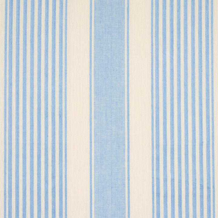 Summerville Linen Stripe Sky 66094 by Schumacher Designer Fabric Stripes Revisits 13.5" - Swanky Fabrics -