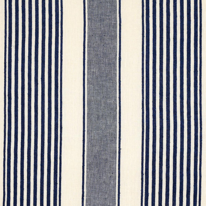 Summerville Linen Stripe Navy 66095 by Schumacher Designer Fabric Stripes Revisits 13.5" - Swanky Fabrics -