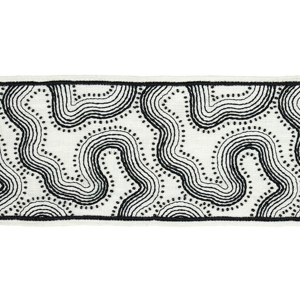 Topo Beaded Tape Black & White 81220 by Schumacher Designer Trim Embroidered And Embellished Trims - Swanky Fabrics -