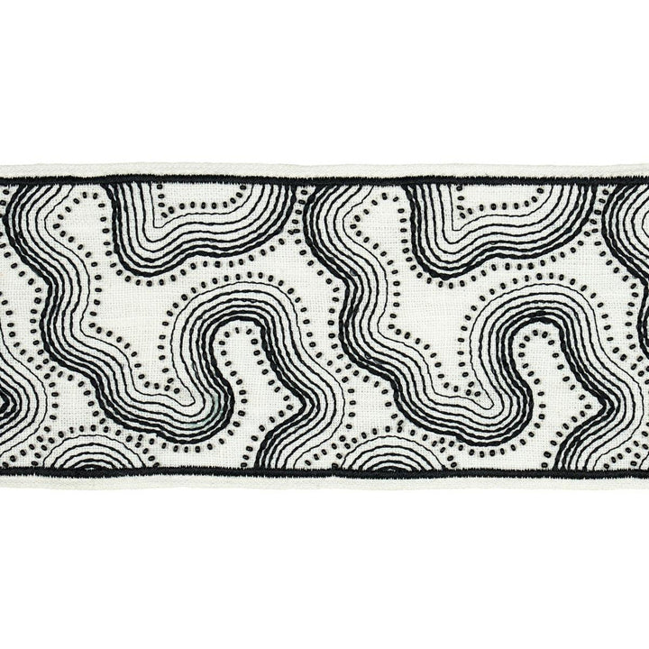 Topo Beaded Tape Black & White 81220 by Schumacher Designer Trim Embroidered And Embellished Trims - Swanky Fabrics -