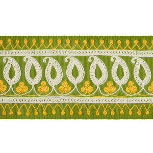 Paisley Embroidered Tape Green & Yellow 81232 by Schumacher Trim