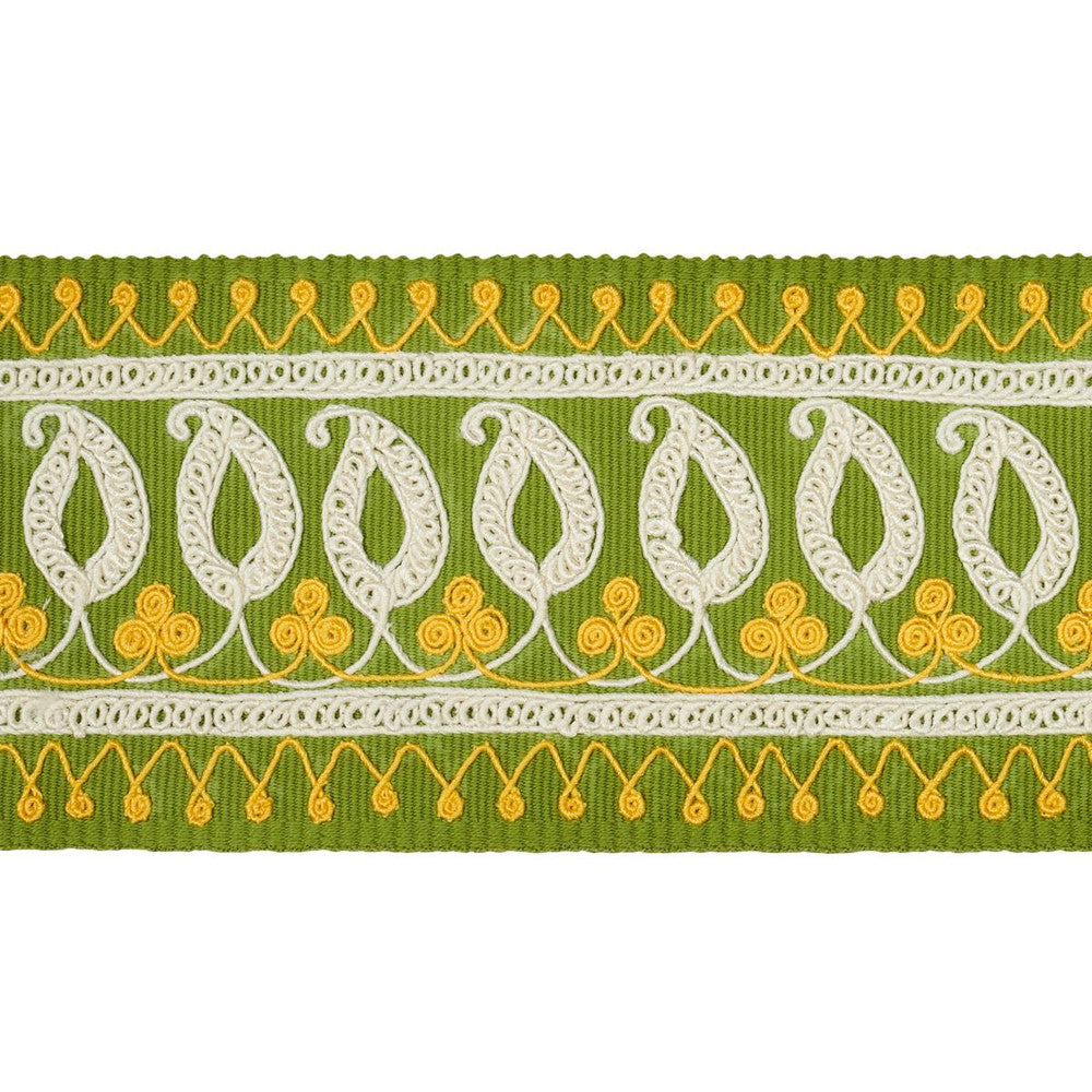 Paisley Embroidered Tape Green & Yellow 81232 by Schumacher Trim Embroidered And Embellished Trims - Fabric Carolina -