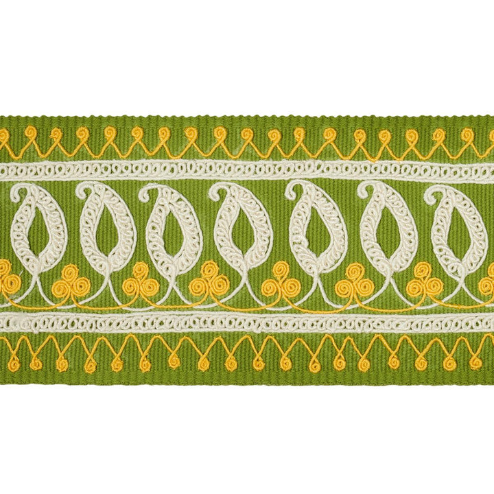 Paisley Embroidered Tape Green & Yellow 81232 by Schumacher Trim Embroidered And Embellished Trims - Fabric Carolina -