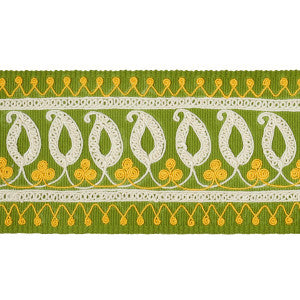 Paisley Embroidered Tape Green & Yellow 81232 by Schumacher Trim