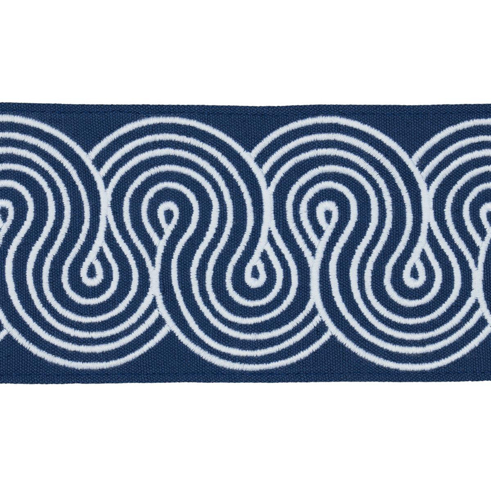 Giraldi Embroidered White On Navy 81253 by Schumacher Designer Trim Embroidered And Embellished Trims - Swanky Fabrics -