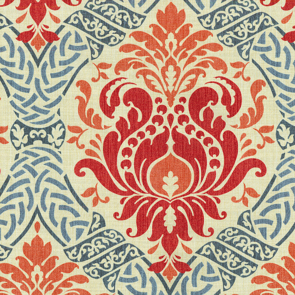 Dressed Up Damask Poppy 677482 by Waverly Fabric - 100% COTTON Peru 51000 Horizontal: 6.75 and Vertical: 25.25 54 - Fabric Carolina -