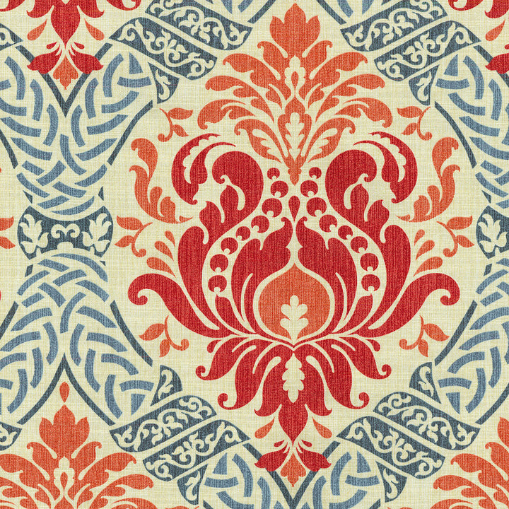 Dressed Up Damask Poppy 677482 by Waverly Fabric - 100% COTTON Peru 51000 Horizontal: 6.75 and Vertical: 25.25 54 - Fabric Carolina -