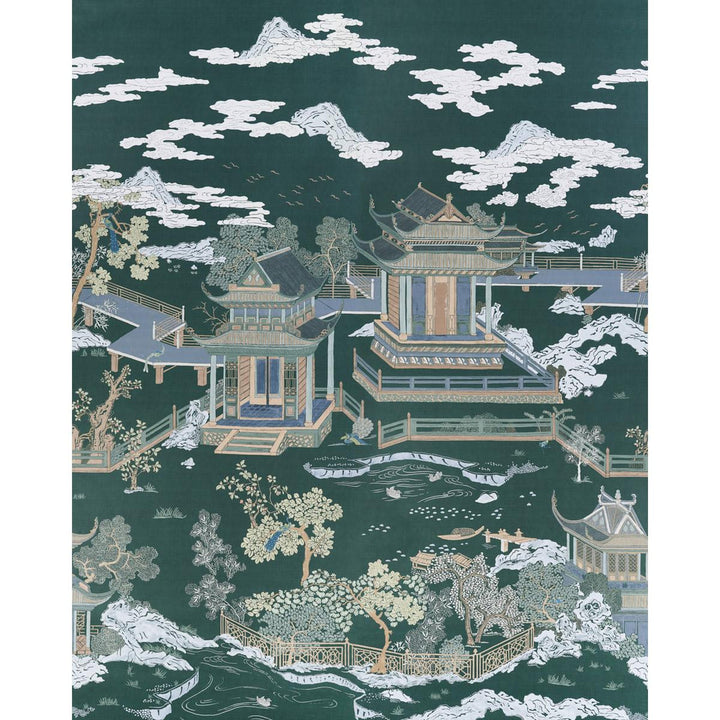 Coromandel Midnight Green 5014162 by Schumacher Wallpaper Panels Collection 108.0" - Fabric Carolina -