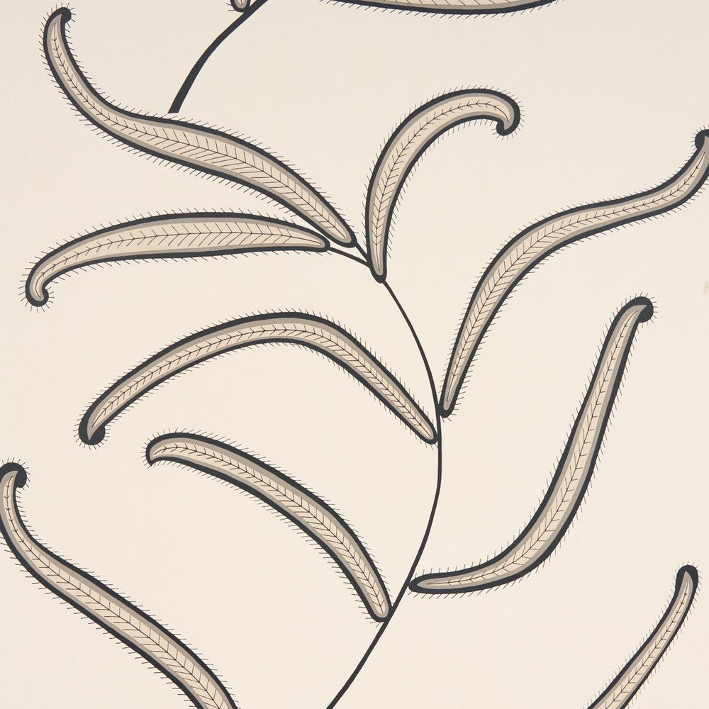 Caterpillar Leaf Black And Cream 5014530 by Schumacher Wallpaper Neisha Crosland 21.0" - Fabric Carolina -