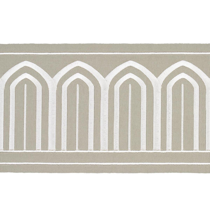Arches Embroidered Tape Wide Taupe 70776 by Schumacher Trim Miles Redd 5.3" - Fabric Carolina -