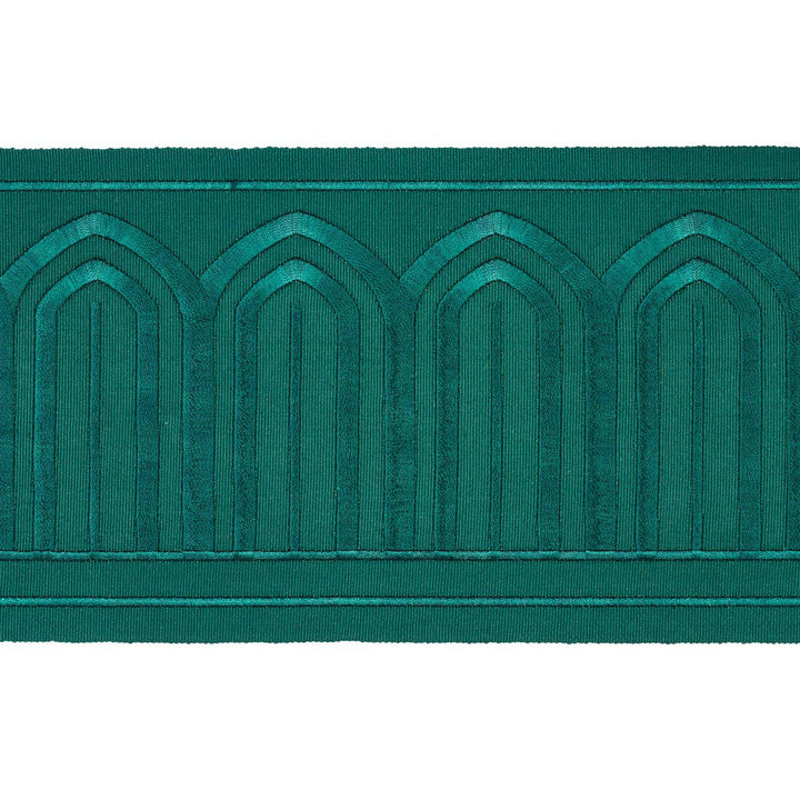 Arches Embroidered Tape Wide Emerald 70779 by Schumacher Designer Trim Miles Redd 5.3" - Swanky Fabrics -