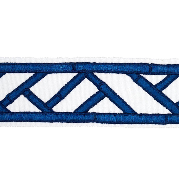 Bamboo Trellis Tape Blue 81742 by Schumacher Designer Trim David Kaihoi 2.0" - Swanky Fabrics -