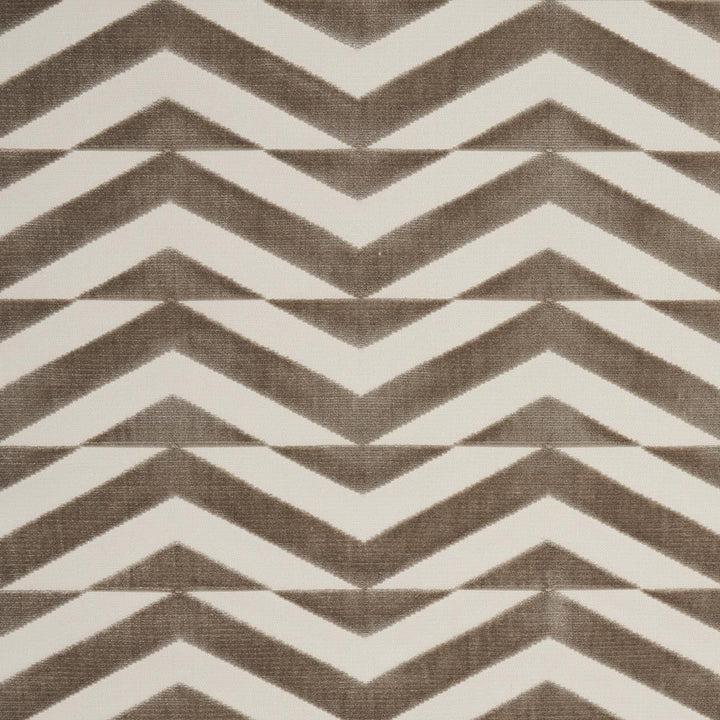 Broken Chevron Cut Velvet Taupe On Ivory 81810 by Schumacher Designer Fabric Miles Redd 9.0" - Swanky Fabrics -