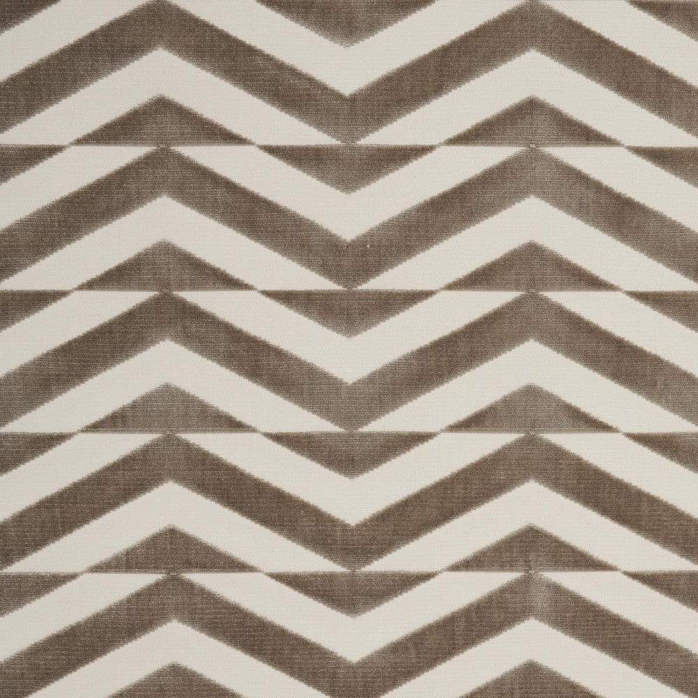 Broken Chevron Cut Velvet Taupe On Ivory 81810 by Schumacher Fabric Miles Redd 9.0" - Fabric Carolina -