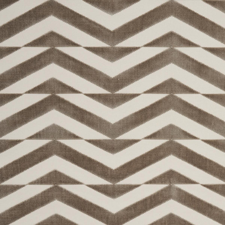 Broken Chevron Cut Velvet Taupe On Ivory 81810 by Schumacher Fabric Miles Redd 9.0" - Fabric Carolina -