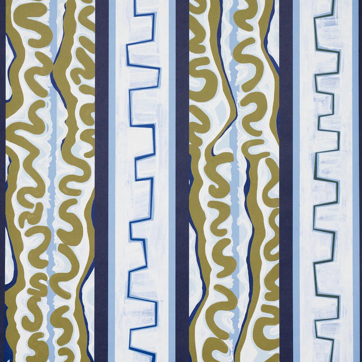 Night At The Opera Deep Blue & Olive 5014180 by Schumacher Wallpaper Backdrop 27.0" - Fabric Carolina -
