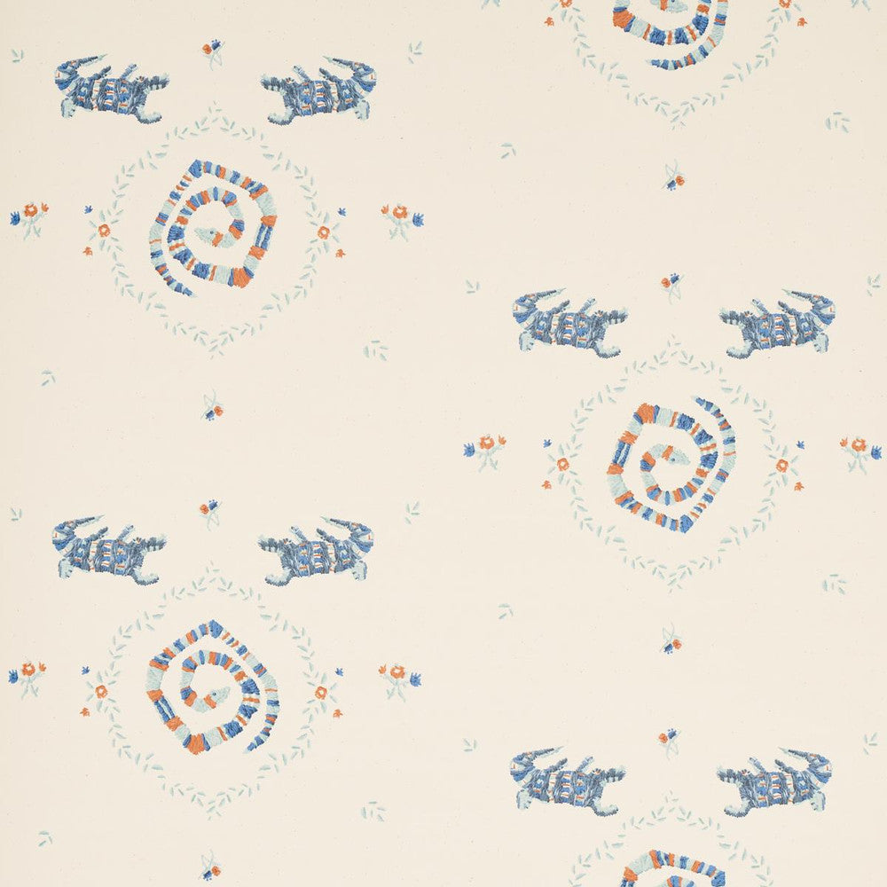 Reptilia Warm Blue 5014191 by Schumacher Wallpaper Backdrop 27.0" - Fabric Carolina -