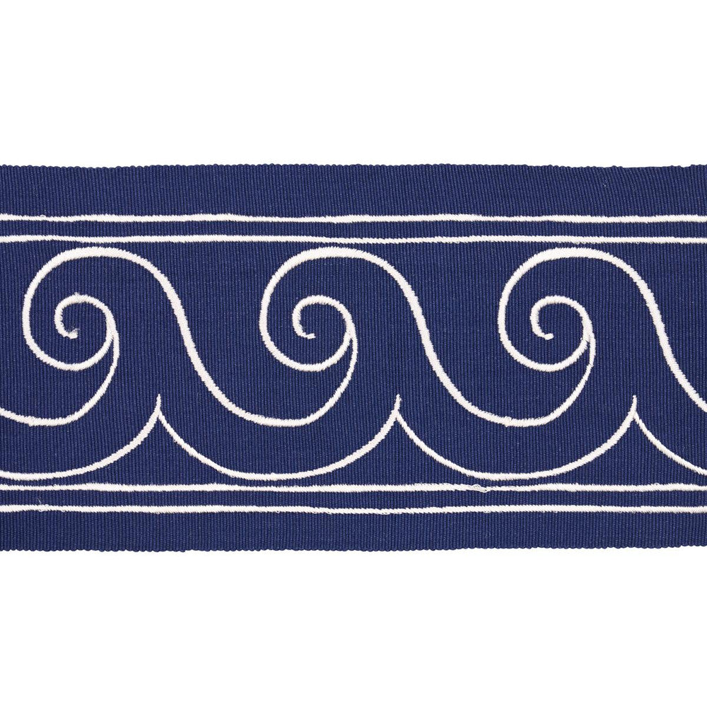 Greek Waves White On Navy 70753 by Schumacher Trim Miles Redd 3.3" - Fabric Carolina -