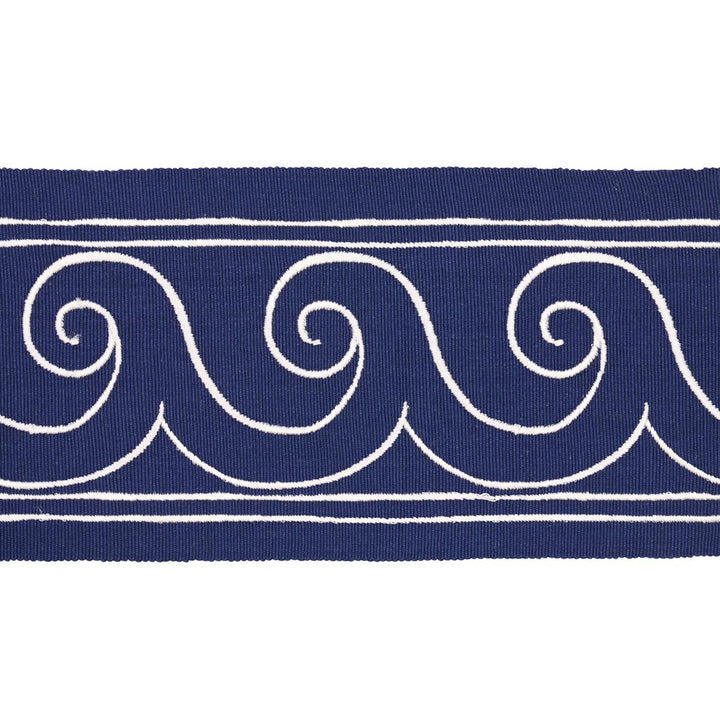 Greek Waves White On Navy 70753 by Schumacher Trim Miles Redd 3.3" - Fabric Carolina -