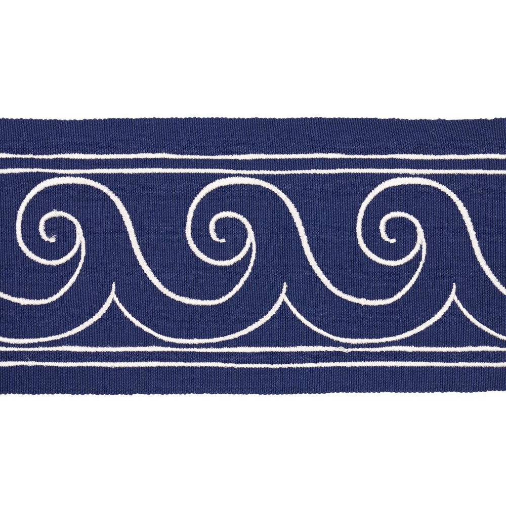 Greek Waves White On Navy 70753 by Schumacher Designer Trim Miles Redd 3.3" - Swanky Fabrics -
