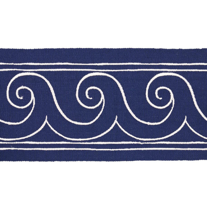 Greek Waves White On Navy 70753 by Schumacher Designer Trim Miles Redd 3.3" - Swanky Fabrics -