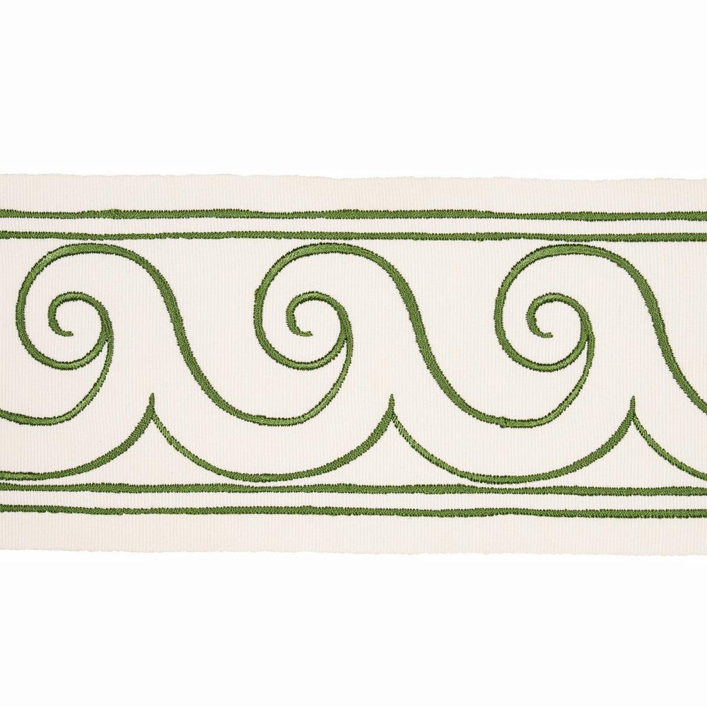 Greek Waves Green On Ivory 70756 by Schumacher Trim Miles Redd 3.3" - Fabric Carolina -