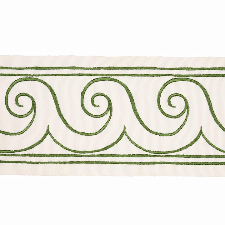 Greek Waves Green On Ivory 70756 by Schumacher Trim Miles Redd 3.3" - Fabric Carolina -