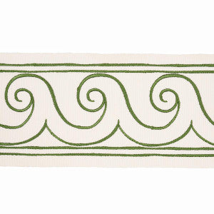 Greek Waves Green On Ivory 70756 by Schumacher Trim