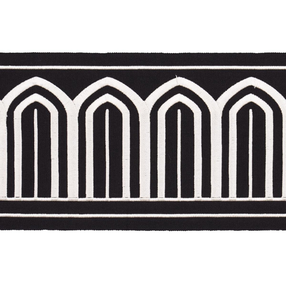 Arches Embroidered Tape Wide White On Black 70777 by Schumacher Trim Miles Redd 5.3" - Fabric Carolina -