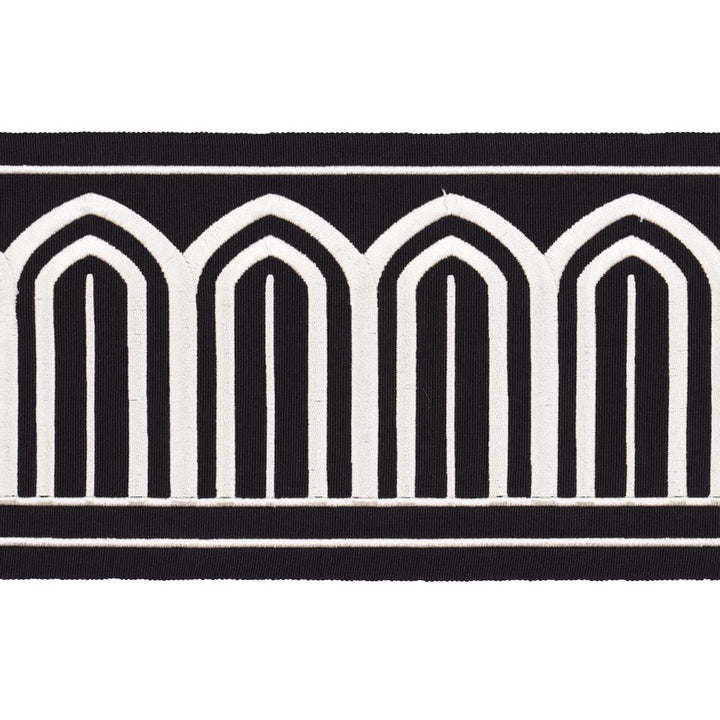 Arches Embroidered Tape Wide White On Black 70777 by Schumacher Trim Miles Redd 5.3" - Fabric Carolina -