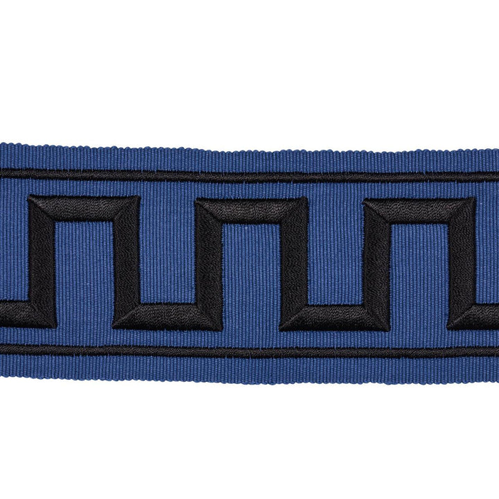 Greek Key Embroidered Tape Black On Navy 70803 by Schumacher Trim Miles Redd 1.8" - Fabric Carolina -