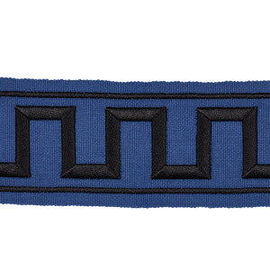 Greek Key Embroidered Tape Black On Navy 70803 by Schumacher Trim