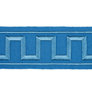 Greek Key Embroidered Tape Teal 70806 by Schumacher Trim