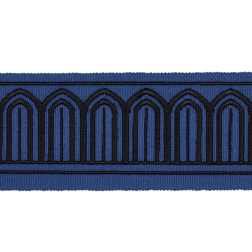 Arches Embroidered Tape Medium Black On Navy 81150 by Schumacher Trim Miles Redd 1.8" - Fabric Carolina -
