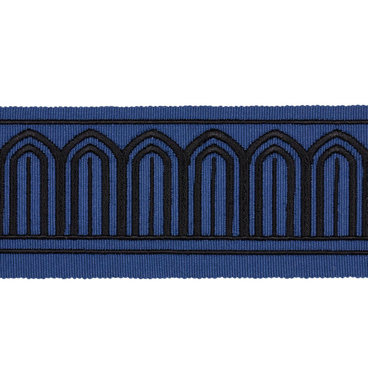 Arches Embroidered Tape Medium Black On Navy 81150 by Schumacher Trim Miles Redd 1.8" - Fabric Carolina -