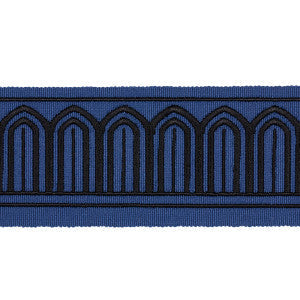 Arches Embroidered Tape Medium Black On Navy 81150 by Schumacher Trim