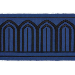 Arches Embroidered Tape Wide Black On Navy 81160 by Schumacher Trim