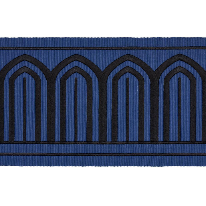 Arches Embroidered Tape Wide Black On Navy 81160 by Schumacher Trim Miles Redd 5.3" - Fabric Carolina -