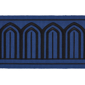 Arches Embroidered Tape Wide Black On Navy 81160 by Schumacher Trim