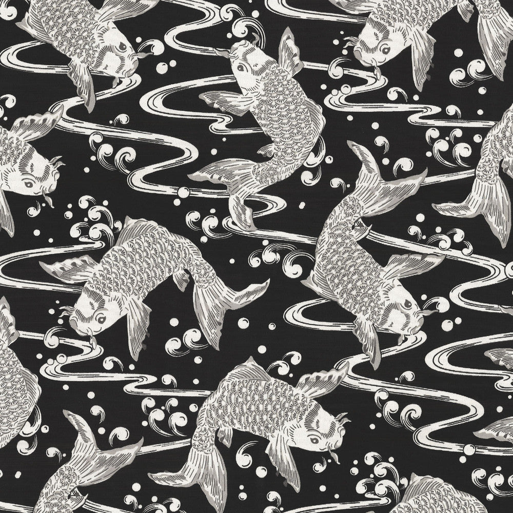 KOOL KOI Graphite 680341 by Waverly Sun N Shade Fabric - 100% Cotton USA 51000 Horizontal: 13.5 and Vertical: 25.25 54 - Fabric Carolina -